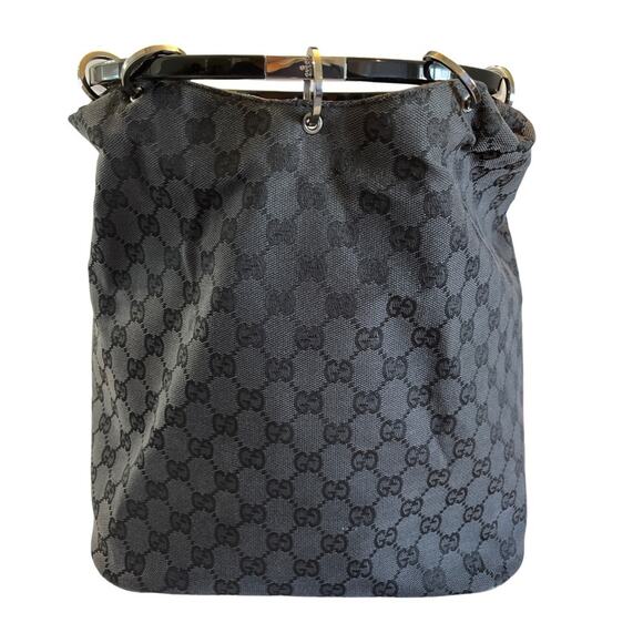 Gucci GG Monogram Bucket Bag Black Resin Ring Handles Vintage Frida Giannini - Picture 7 of 16